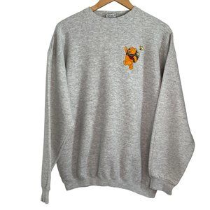 Vintage 90s Disney Pooh Bear Heather Grey Pullover Sweatshirt Embroidered Sz L